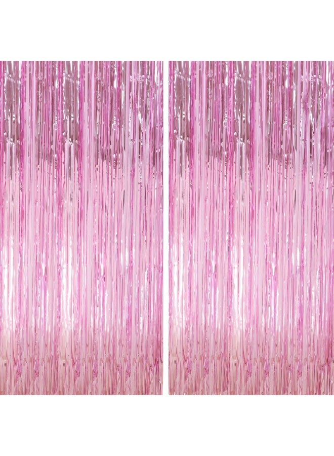 دايتويز عبوتان من ستائر خلفية مزينة بشراشيب من رقائق معدنية وردية، مقاس 3.3 × 6.5 قدم، ستائر خلفية مزينة بشرائط، زينة حفلات أعياد الميلاد، ستارة لامعة للحفلات، ديكورات عيد الحب، ديكورات أنيقة، كشك تصوير. - Image 1